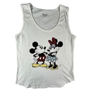Disney Mickey & Minnie Mouse Shirt Tank Top Womens Medium White Cotton Graphic
